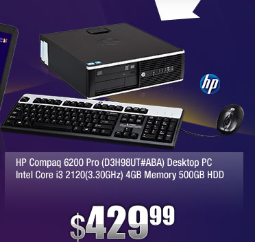 HP Compaq 6200 Pro (D3H98UT#ABA) Desktop PC Intel Core i3 2120(3.30GHz) 4GB Memory 500GB HDD