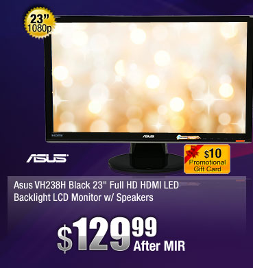 Asus VH238H Black 23" Full HD HDMI LED Backlight LCD Monitor w/Speakers