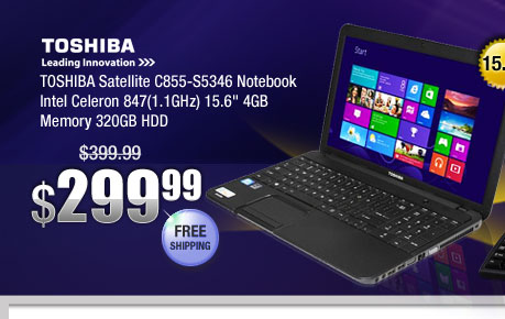 TOSHIBA Satellite C855-S5346 Notebook Intel Celeron 847(1.1GHz) 15.6" 4GB Memory 320GB HDD 