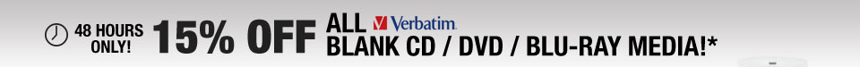 48 HOURS ONLY! 15% OFF ALL VERBATIM BLANK CD / DVD / BLU-RAY MEDIA!*