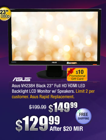 Asus VH238H Black 23" Full HD HDMI LED Backlight LCD Monitor w/Speakers