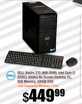 DELL Vostro 270 (469-3948) Intel Core i3 3220(3.30GHz) No Screen Desktop PC, 4GB Memory, 500GB HDD