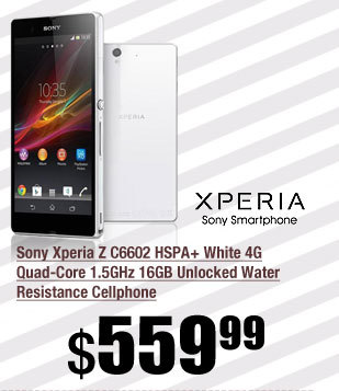 Sony Xperia Z C6602 HSPA+ White 4G Quad-Core 1.5GHz 16GB Unlocked Water Resistance Cellphone