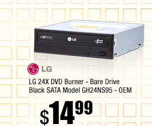 LG 24X DVD Burner - Bare Drive Black SATA Model GH24NS95 - OEM