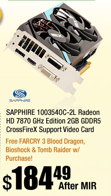 SAPPHIRE 100354OC-2L Radeon HD 7870 GHz Edition 2GB GDDR5 CrossFireX Support Video Card