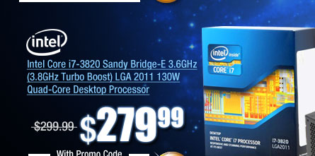 Intel Core i7-3820 Sandy Bridge-E 3.6GHz (3.8GHz Turbo Boost) LGA 2011 130W Quad-Core Desktop Processor