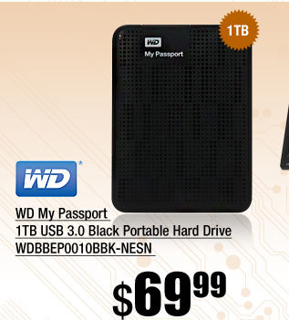 WD My Passport 1TB USB 3.0 Black Portable Hard Drive WDBBEP0010BBK-NESN 