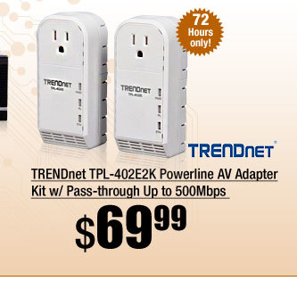 TRENDnet TPL-402E2K Powerline AV Adapter Kit w/ Pass-through Up to 500Mbps 