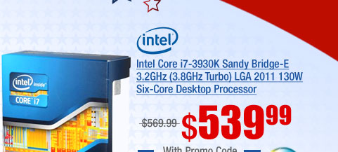Intel Core i7-3930K Sandy Bridge-E 3.2GHz (3.8GHz Turbo) LGA 2011 130W Six-Core Desktop Processor