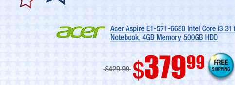 Acer Aspire E1-571-6680 Intel Core i3 3110M(2.40GHz) 15.6 inch Notebook, 4GB Memory, 500GB HDD