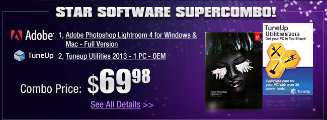 STAR SOFTWARE SUPERCOMBO! Adobe Photoshop Lightroom 4 for Windows & Mac - Full Version. Tuneup Utilities 2013 - 1 PC - OEM