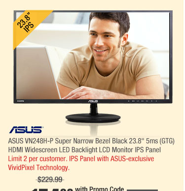 ASUS VN248H-P Super Narrow Bezel Black 23.8" 5ms (GTG) HDMI Widescreen LED Backlight LCD Monitor IPS Panel