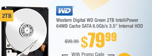 Western Digital WD Green 2TB IntelliPower 64MB Cache SATA 6.0Gb/s 3.5" Internal HDD