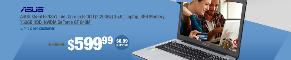 ASUS X555LB-NS51 Intel Core i5 5200U (2.20GHz) 15.6" Laptop, 8GB Memory, 750GB HDD, NVIDIA GeForce GT 940M