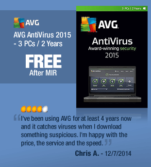 AVG AntiVirus 2015 - 3 PCs / 2 Years.
"I've been using AVG for at least 4 years now and it catches viruses when I download something suspicious. I'm happy with the price, the service and the speed."