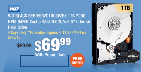 WD BLACK SERIES WD1003FZEX 1TB 7200 RPM 64MB Cache SATA 6.0Gb/s 3.5" Internal Hard Drive