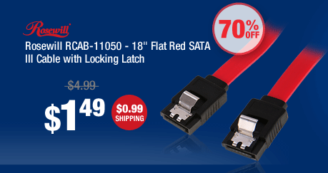 Rosewill RCAB-11050 - 18" Flat Red SATA III Cable with Locking Latch