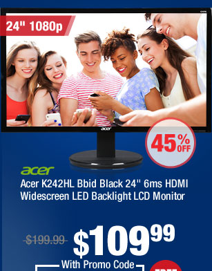 Acer K242HL Bbid Black 24" 6ms HDMI Widescreen LED Backlight LCD Monitor