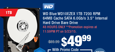 WD Blue WD10EZEX 1TB 7200 RPM 64MB Cache SATA 6.0Gb/s 3.5" Internal Hard Drive Bare Drive
