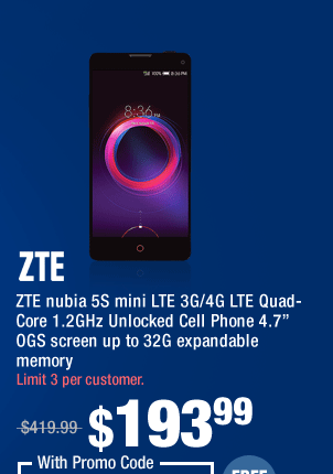 ZTE nubia 5S mini LTE 3G/4G LTE Quad-Core 1.2GHz Unlocked Cell Phone 4.7” OGS screen up to 32G expandable memory
