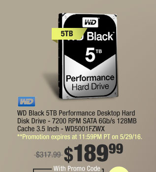 WD Black 5TB Performance Desktop Hard Disk Drive - 7200 RPM SATA 6Gb/s 128MB Cache 3.5 Inch - WD5001FZWX