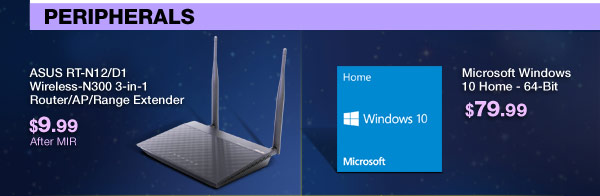 Peripherals - ASUS RT-N12/D1 Wireless-N300 3-in-1 Router/AP/Range Extender. Microsoft Windows 10 Home - 64-Bit.