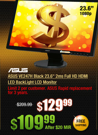 ASUS VE247H Black 23.6" 2ms Full HD HDMI LED BackLight LCD Monitor