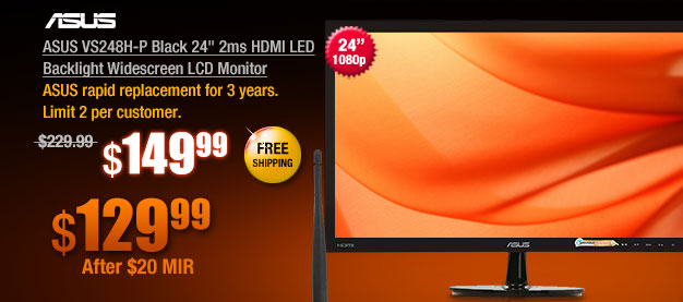 ASUS VS248H-P Black 24" 2ms HDMI LED Backlight Widescreen LCD Monitor