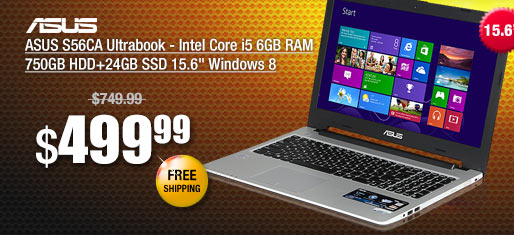 ASUS S56CA Ultrabook - Intel Core i5 6GB RAM 750GB HDD+24GB SSD 15.6" Windows 8