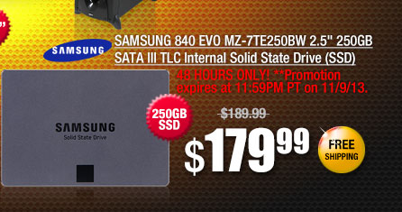 SAMSUNG 840 EVOMZ-7TE250BW2.5" 250GB SATA III TLC Internal Solid State Drive (SSD)