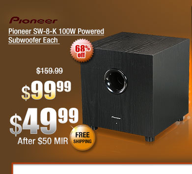 Pioneer SW-8-K 100W Powered Subwoofer Each 