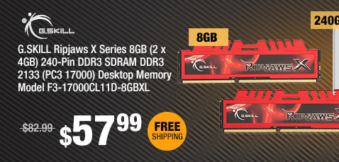 G.SKILL Ripjaws X Series 8GB (2 x 4GB) 240-Pin DDR3 SDRAM DDR3 2133 (PC3 17000) Desktop Memory Model F3-17000CL11D-8GBXL 