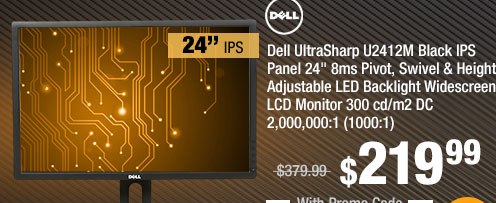 Dell UltraSharp U2412M Black IPS Panel 24" 8ms Pivot, Swivel & Height Adjustable LED Backlight Widescreen LCD Monitor 300 cd/m2 DC 2,000,000:1 (1000:1)