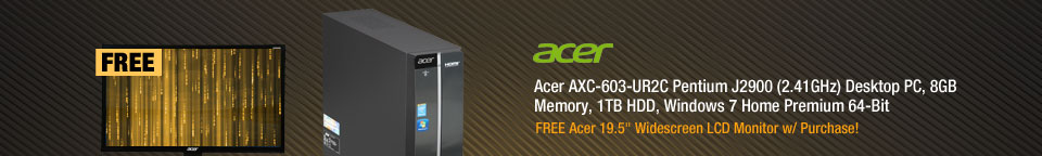 Acer AXC-603-UR2C Desktop PCPentium J2900 (2.41GHz) 8GB DDR3 1TB HDD Windows 7 Home Premium 64-Bit
