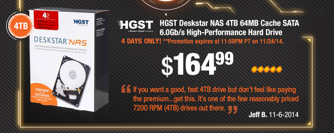 HGST Deskstar NAS 4TB 64MB Cache SATA 6.0Gb/s High-Performance Hard Drive