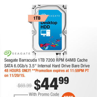 Seagate Barracuda 1TB 7200 RPM 64MB Cache SATA 6.0Gb/s 3.5" Internal Hard Drive Bare Drive