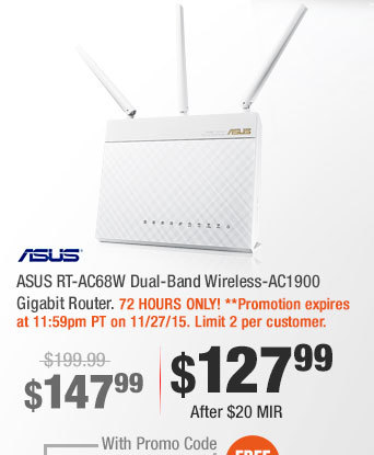 ASUS RT-AC68W Dual-Band Wireless-AC1900 Gigabit Router