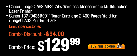 Combo: Canon imageCLASS MF227dw Wireless Monochrome Multifunction Laser Printer + Canon 137 (9435B001) Toner Cartridge 2,400 Pages Yield for imageCLASS Printer; Black