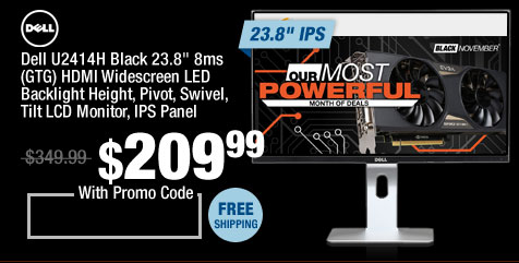 Dell U2414H Black 23.8" 8ms (GTG) HDMI Widescreen LED Backlight Height, Pivot, Swivel, Tilt LCD Monitor, IPS Panel
