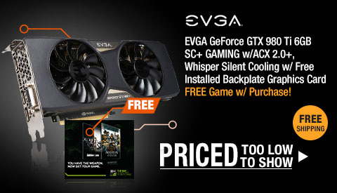 EVGA GeForce GTX 980 Ti 6GB SC+ GAMING w/ACX 2.0+, Whisper Silent Cooling w/ Free Installed Backplate Graphics Card