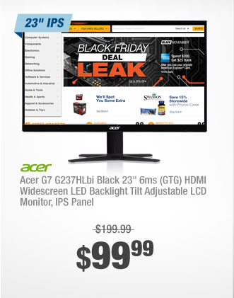 Acer G7 G237HLbi Black 23" 6ms (GTG) HDMI Widescreen LED Backlight Tilt Adjustable LCD Monitor, IPS Panel