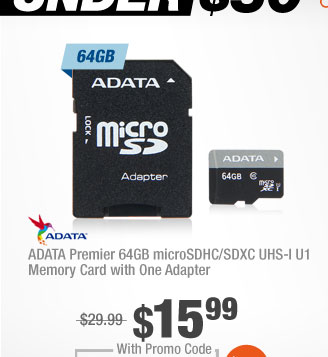 ADATA Premier 64GB microSDHC/SDXC UHS-I U1 Memory Card with One Adapter