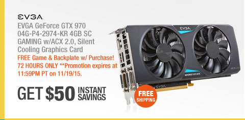 EVGA GeForce GTX 970 04G-P4-2974-KR 4GB SC GAMING w/ACX 2.0, Silent Cooling Graphics Card