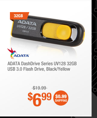 ADATA DashDrive Series UV128 32GB USB 3.0 Flash Drive, Black/Yellow