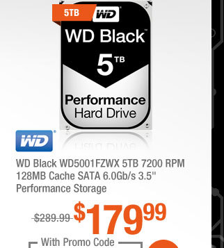 WD Black WD5001FZWX 5TB 7200 RPM 128MB Cache SATA 6.0Gb/s 3.5" Performance Storage
