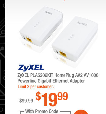 ZyXEL PLA5206KIT HomePlug AV2 AV1000 Powerline Gigabit Ethernet Adapter