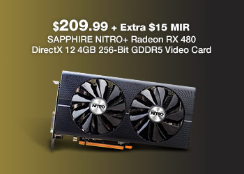 SAPPHIRE NITRO+ Radeon RX 480 DirectX 12 4GB 256-Bit GDDR5 Video Card