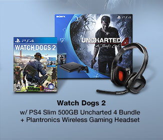 Watch Dogs 2 w/ PS 4 Slim 500GB Uncharted 4 Bundle + Plantronics Wireless Gaming Headset