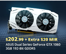 ASUS Dual Series GeForce GTX 1060 3GB 192-Bit GDDR5