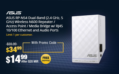 ASUS RP-N54 Dual-Band (2.4 GHz, 5 GHz) Wireless N600 Repeater / Access Point / Media Bridge w/ RJ45 10/100 Ethernet and Audio Ports
